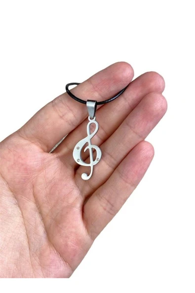 Taş Detaylı Sol Anahtarı Nota Müzik Paslanmaz Çelik Kolye -  Kaliteli ve Şık Tasarım ürün görseli 1