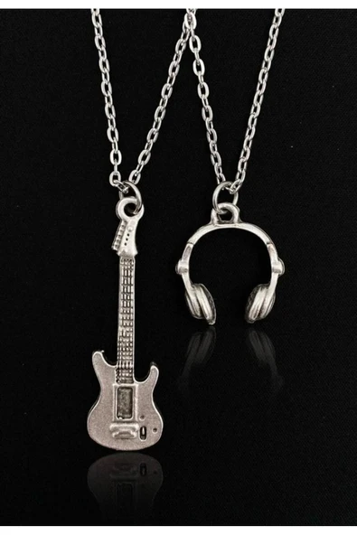 Elektro Gitar Kulaklık Model 2'li Set 925 Ayar Gümüş Kaplama Kolye ürün görseli 1
