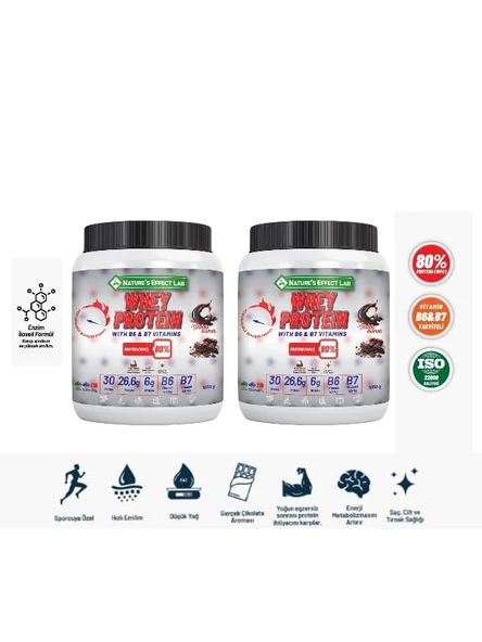 Whey Protein(WPC %80) -Vitamin B6&B7 Takviyeli -Enzim Destekli -Çikolata Aromalı (1050gr)  2 Kutu ürün görseli 1