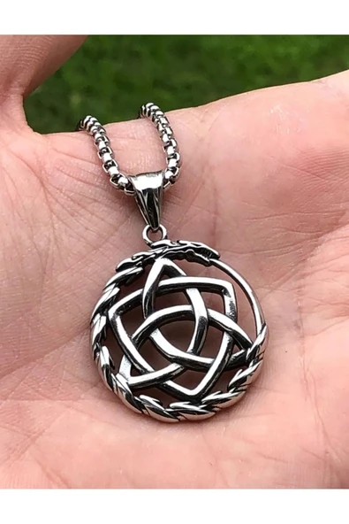 Ouroboros Triquetra Viking Kelt Üçlüsü Paslanmaz Kararmaz 316L Çelik Kolye ürün görseli 1