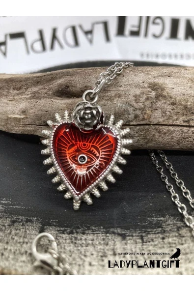 Rose Eye Of Heart Gotik Kalp Kolye Kırmızı ürün görseli 1