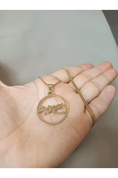 Mustafa Kemal Atatürk İmza Gold Renk 316L Paslanmaz Çelik Figür Kolye ürün görseli 1