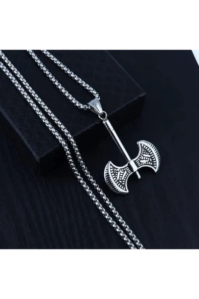 Viking Savaşçı Baltası Paslanmaz Çelik Kolye - Resim 2