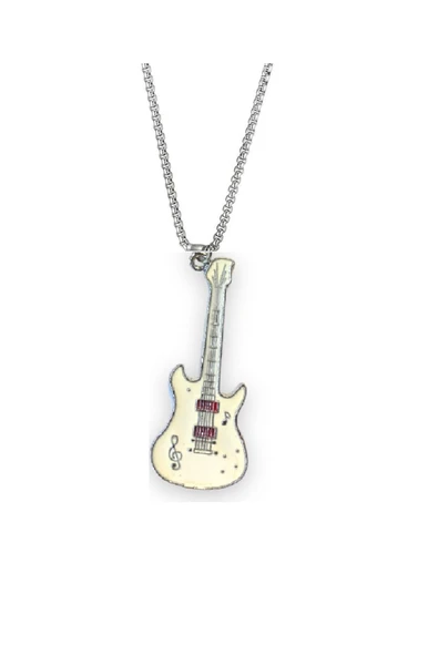 Beyaz Gitar Paslanmaz Çelik Kolye ürün görseli 1