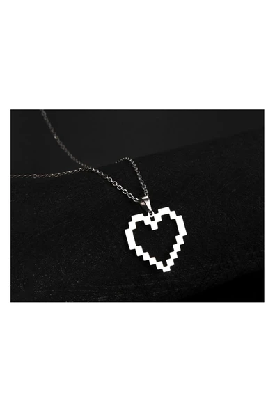 Pixel Kalp Heart Kolye Unisex Gümüş Renk ürün görseli 1