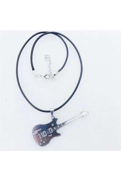 Gitar Kolye Gümüş & Deri Zincir - Resim 2