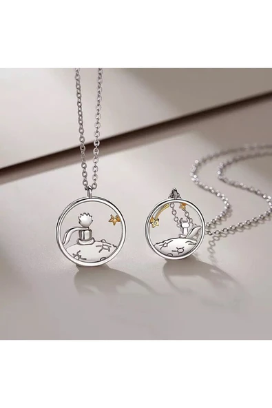 Little Prince Küçük Prens Ve Tilki Best Friends Dostluk Sembolü İkili Kolye ürün görseli 1