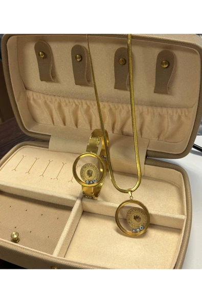 Çelik Gold Renk Figür Açılabilir Fanus Model Kadın İtalyan Zinciri Kolye Kelepçe Bileklik ürün görseli 1