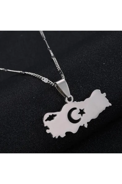 Türkiye Haritası Ay Yıldız Çelik Kolye - Resim 2