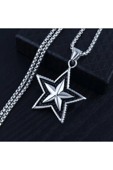 Yıldız Star Pentegram Paslanmaz Çelik 316L Kolye - Resim 3