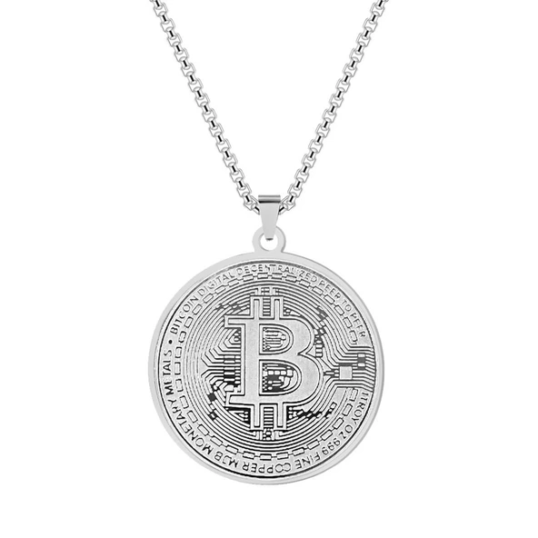 Bitcoin BTC Sanal Para Kolye kadın & Erkek Gümüş ürün görseli 1