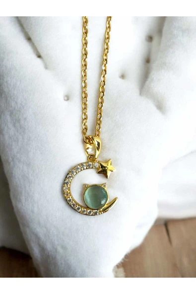 Ay Yıldız Gold Kadın Taşlı Kolye – Anlamlı ve Işıltılı Tasarım ürün görseli 1