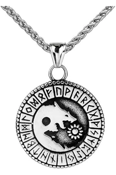Paslanmaz çelik Vintage Viking kurt güneş kolye erkek Valknut Odin Rune kolye moda kolye ürün görseli 1