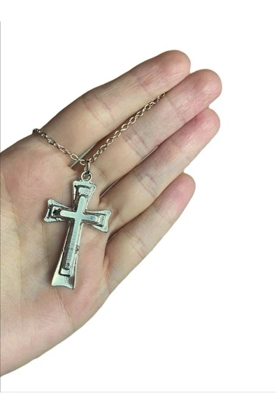 üç Boyutlu Gümüş Kaplama Gotik Haç Kolye - Resim 4