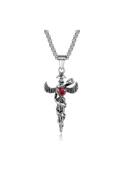 Gotik Witchcraft Haç Vintage Ejder Kanatlı Zirkon Taş 316L Çelik Unisex Paslanmaz Kolye ürün görseli 1