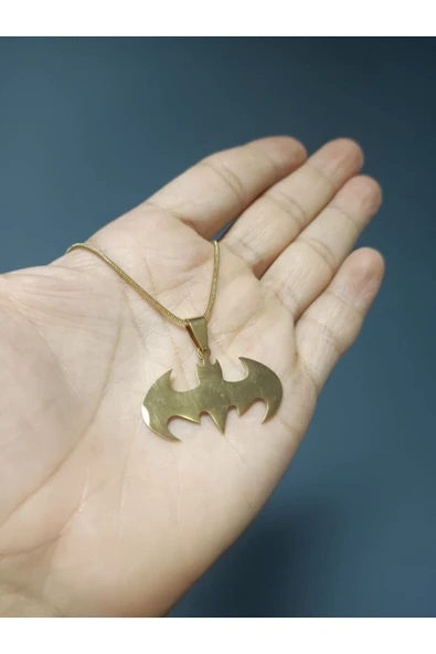Batman Süper Kahraman Yarasa Gold Renk 316L Paslanmaz Çelik Figür Kolye ürün görseli 1