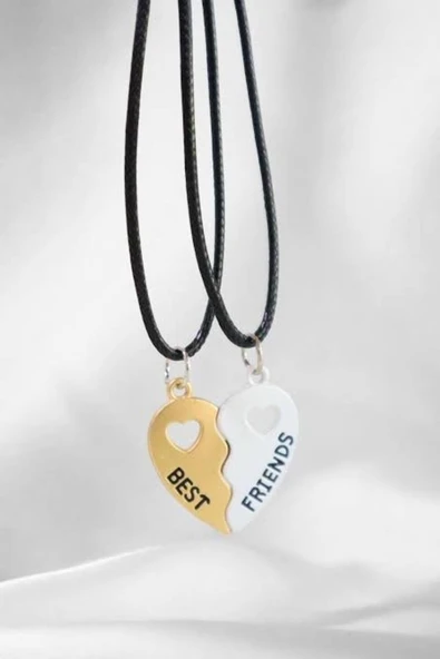 Best Friends 2 adet Siyah İpli Kalp Çift Kolye Unisex ürün görseli 1
