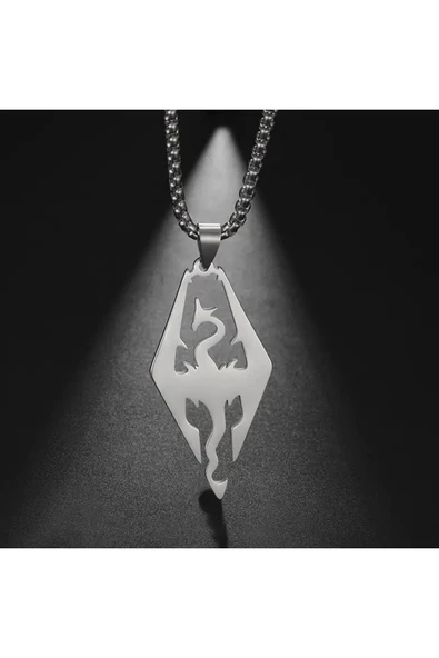 Gotik Ejderha Paslanmaz Gümüş Renk Çelik Kolye - Resim 5