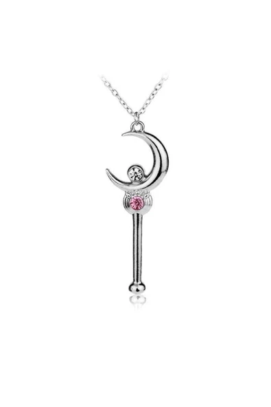 Anime Sailor Diamond Anahtar Pembe Taş Zincirli Kolye ürün görseli 1