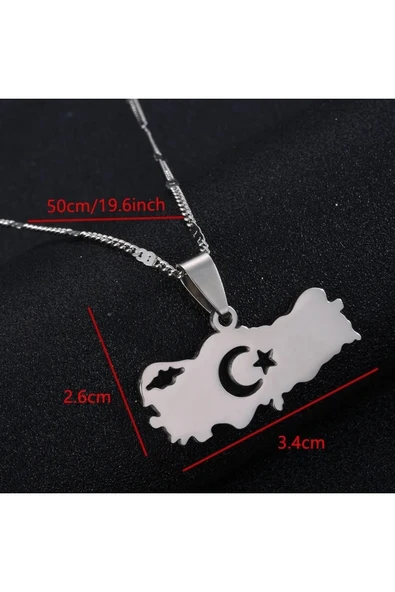 Türkiye Haritası Ay Yıldız Çelik Kolye - Resim 3