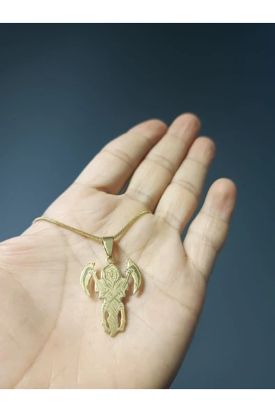 Death Angel Gold Renk 316L Paslanmaz Çelik Figür Kolye ürün görseli 1