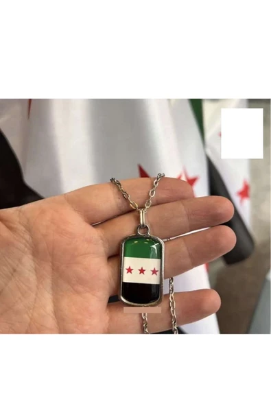3 Yıldız Özgür Suriye Bayrağı Kolye Kadın Erkek Yeşil Beyaz Yuvarlak Siyah Syria Bayrağı ürün görseli 1
