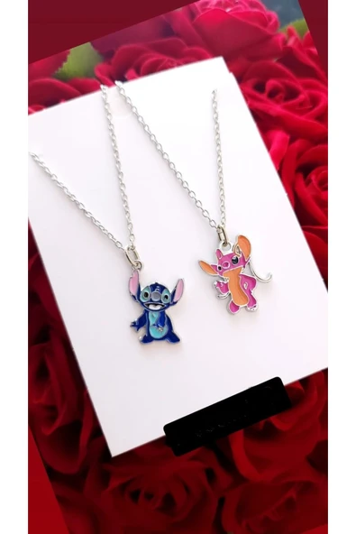 Anime Stitch & Angel Kolye Kadın Erkek İkili Çift 2 adet ürün görseli 1