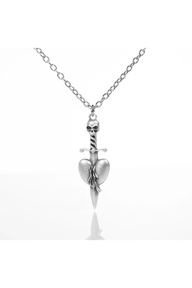 Gotik Dagger In The Heart 925 Ayar Gümüş Kaplama Kolye ürün görseli 1