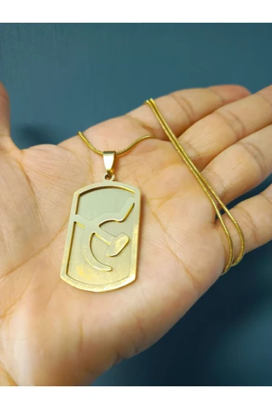 Orak Çekiç Künye Gold Renk 316L Paslanmaz Çelik Figür Kolye ürün görseli 1