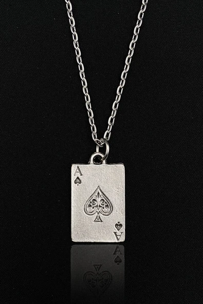 Maça As Poker Iskambil Model 925 Ayar Gümüş Kaplama Erkek Kadın Kolye ürün görseli 1
