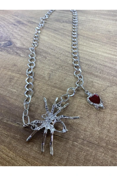 Gotik Örümcek Kalp Kolye - Resim 2