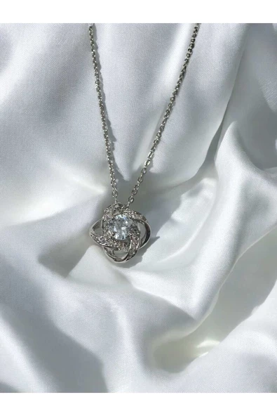 Zirkon Taş Kar Topu Model Kadın Paslanmaz Çelik Kolye ürün görseli 1