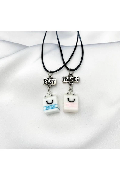 Best Friend Zincirli Milk Süt Kutusu İkili Arkadaş Sevgili Kolye ürün görseli 1