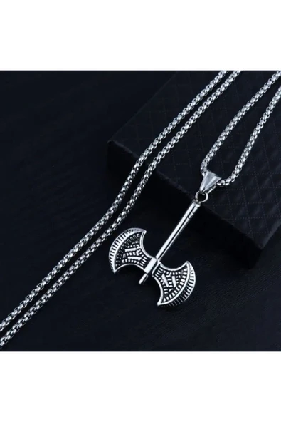 Viking Savaşçı Baltası Paslanmaz Çelik Kolye - Resim 3