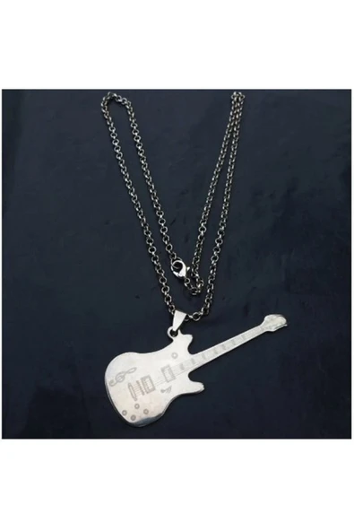 Gitar Kolye Gümüş & Deri Zincir ürün görseli 1
