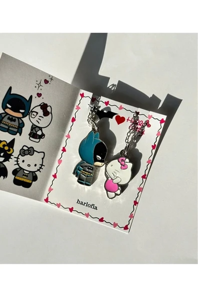 Hello Kitty and Batman İkili Çift Kolyesi ürün görseli 1