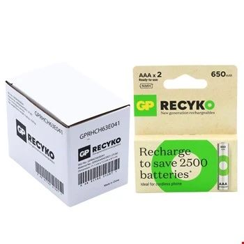 GP Recyko 650 Mah R03 AAA Şarj Edilebilir 2'li İnce Kalem Pil ürün görseli 1