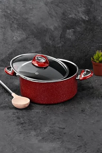 Taç Granit 30 cm Kırmızı Granit Basık Tencere ürün görseli 1