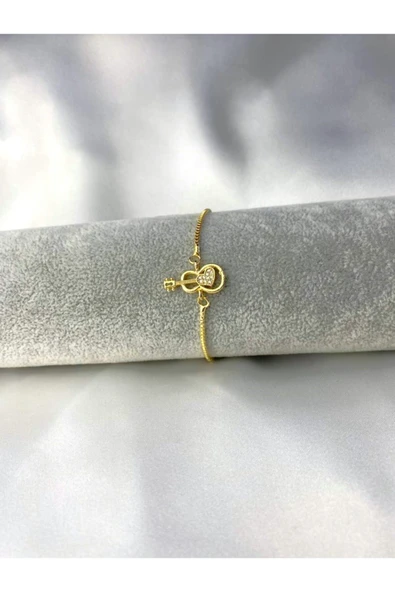 Gold Gitar Kalp Detaylı Zirkon Taşlı Bileklik Ayarlanabilir Şık Zincir ürün görseli 1