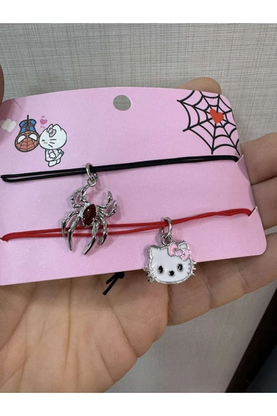Hello Kitty Örümcek Adam İkili Çift Renkli Tasarım 925 Ayar Gümüş Kaplama Bileklik ürün görseli 1