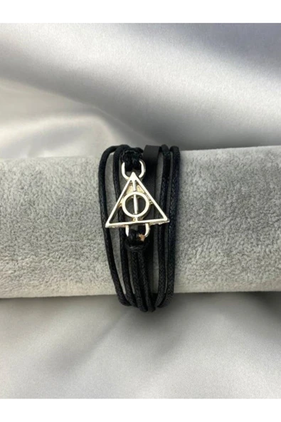 Haryy Potter Ölüm Yadigarları Üçgen Gümüş Metal Bileklik Ayarlanabilir İp Suni Deri Bileklik ürün görseli 1