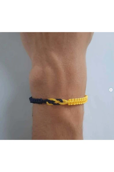 Sarı Lacivert Taraftar Makrome Bileklik – Ayarlanabilir Unisex Model ürün görseli 1