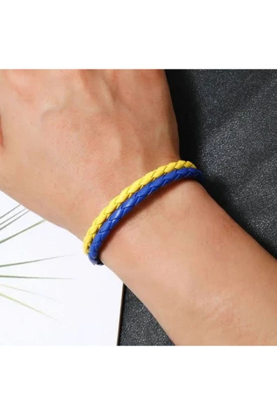 Sarı Lacivert Taraftar Bilekliği – Unisex Ayarlanabilir Deri Spor Bileklik Erkek Kadın ürün görseli 1