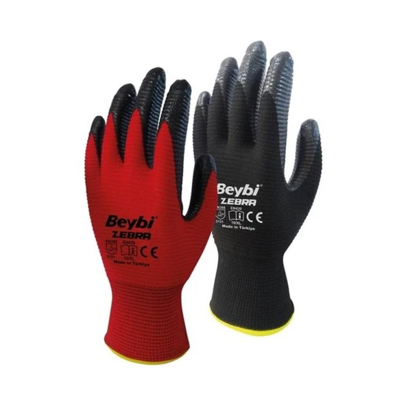 Beybi Zebra Kırmızı Nitril İş Eldiveni ürün görseli 1