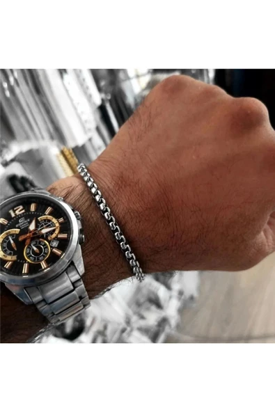 Çelik Gümüş 8mm Erkek Bileklik Künye Kalın Model - Resim 2