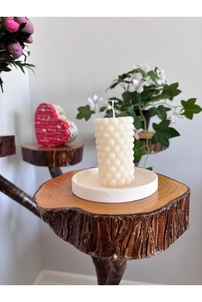 Bubble Silindir Kütük Mum 9 cm Kokusuz Beyaz 1 Adet ürün görseli 1