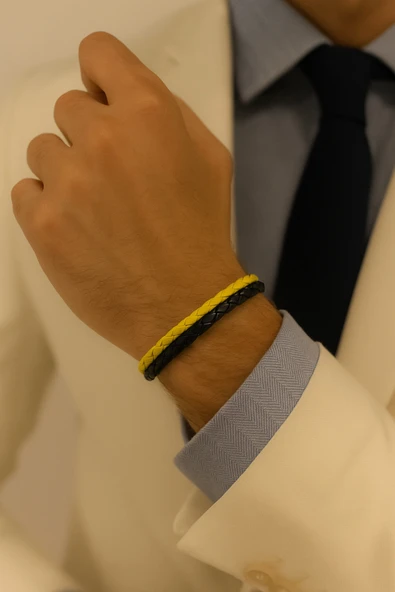 Sarı Lacivert Taraftar Bileklik – Unisex Deri Spor Bileklik Erkek Kadın ürün görseli 1