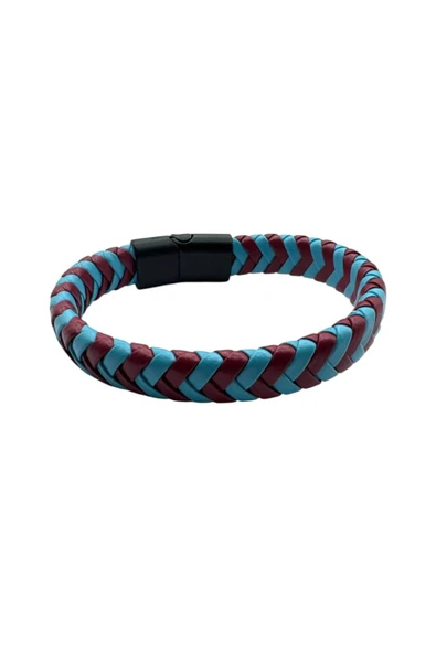 Bordo Mavi Taraftar Örgü Bileklik – Unisex Ayarlanabilir Spor Deri Bileklik Erkek Kadın ürün görseli 1