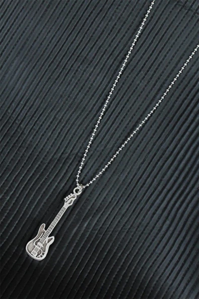 Unisex Gümüş Renk Gitar Kolye - Resim 2