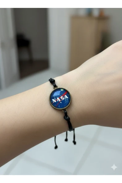 NASA Logolu Ayarlanabilir Siyah İp Bileklik – Unisex Uzay Temalı Şık Tasarım ürün görseli 1